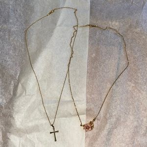 14k gold cross necklace/14k gold Vintage flower necklace lot